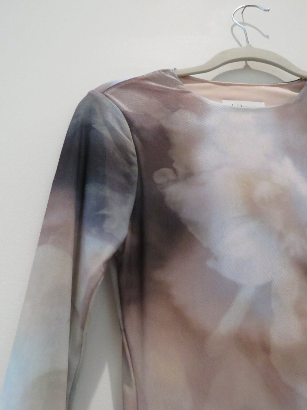 BOHME Jamie Watercolor Bodycon Mesh Maxi Dress XS Neutral Minimalist Abstract - Picture 9 of 15